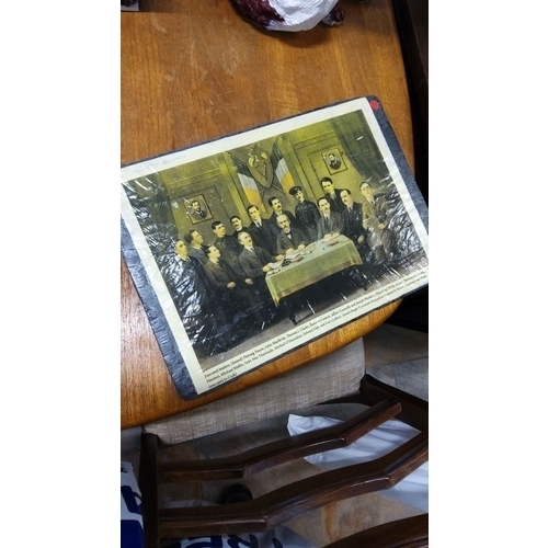 261 - Framed historical photograph on slate features the leaders gathering from the early 20th century.(al... 