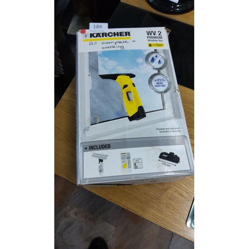 189 - Karcher WV 2 Premium Window Vac is cordless. Includes accessories.