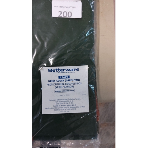 200 - Set of three Betterware dress covers in green and tan, new in original packaging.