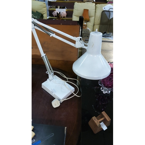 210 - Vintage adjustable anglepoise desk lamp, white metal frame with spring-tensioned arms. Includes orig... 