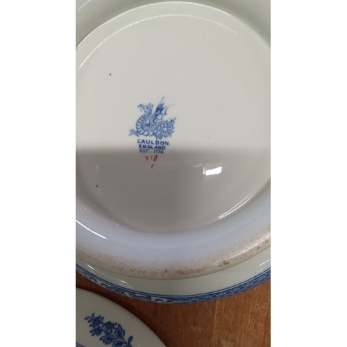 262 - Cauldon England blue and white porcelain covered tureen features dragon motifs and intricate border ... 