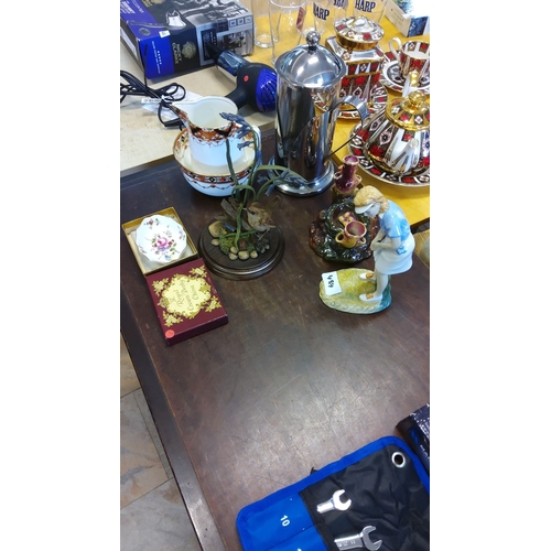 484 - Mixed lot including porcelain figurines, silver-plated coffee pot, decorative pottery, Royal Crown D... 