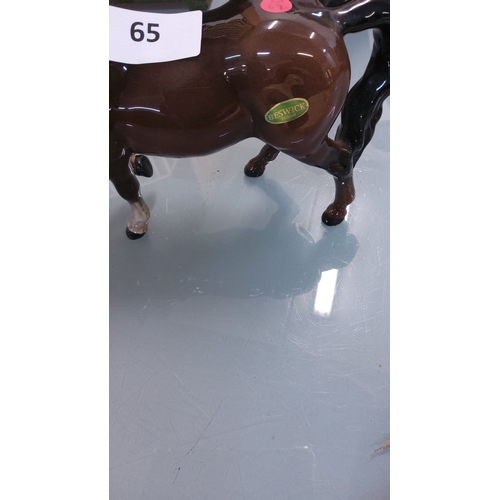 65 - Brown gloss horse figurine, marked 