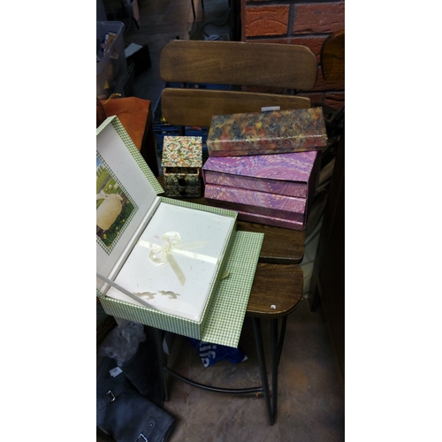 82 - Mixed lot including new stationery set,photo album,trinket box & marbled lidded box