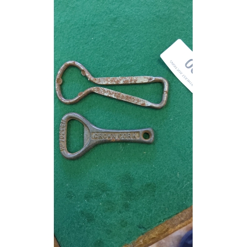 90 - Two vintage metal bottle openers, including a 