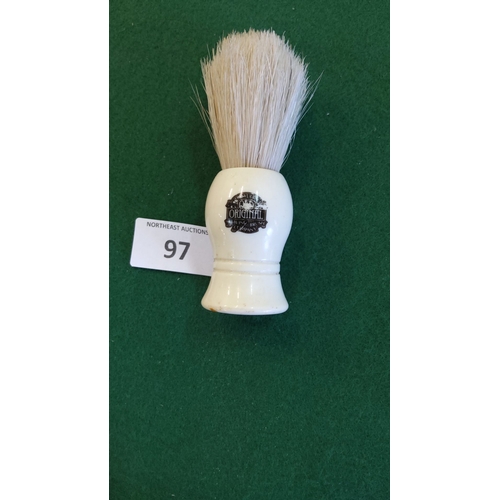 97 - Vintage shaving brush with natural bristles and a ceramic handle, marked 