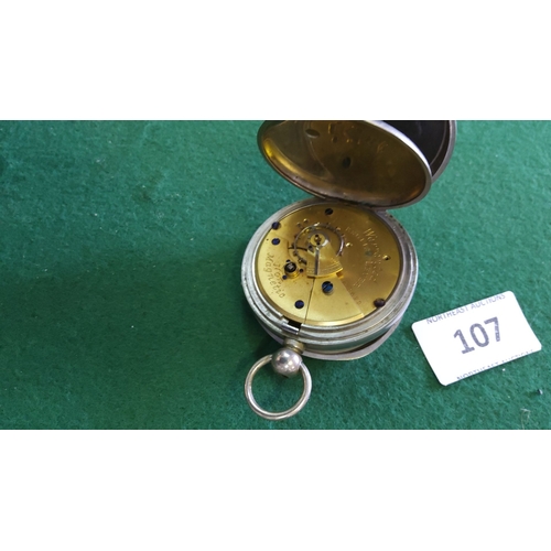 107 - 19th-century Waltham sterling silver fusee pocket watch. White enamel dial with Roman numerals and s... 