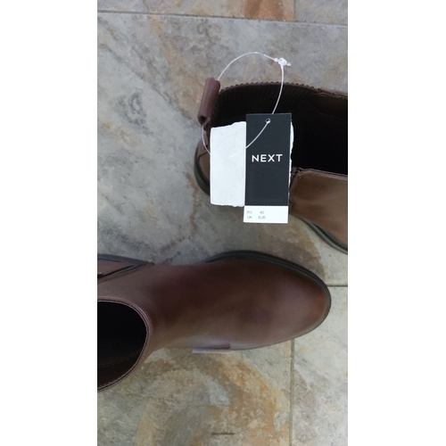 138 - Next womens brown leather Chelsea boots, size UK 6.5 / EU 40, with side zippers.