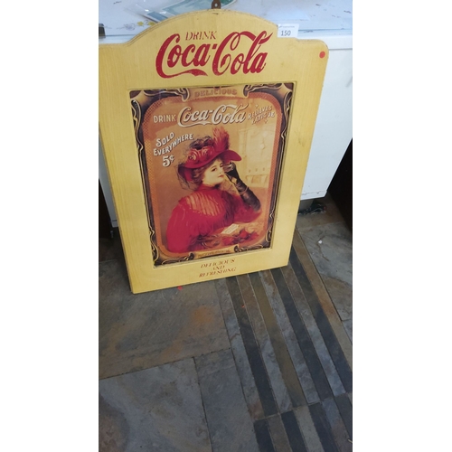 150 - Vintage Coca-Cola advertising sign features a classic Victorian-era lady illustration and a wooden f... 