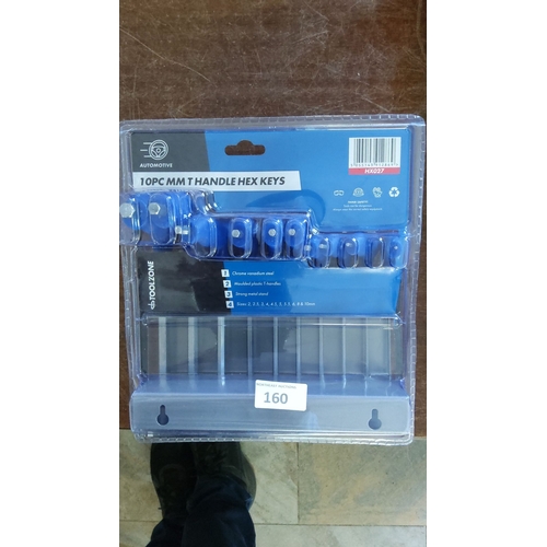 160 - Toolzone 10-piece metric T-handle hex key set made of chrome vanadium steel with molded plastic hand... 