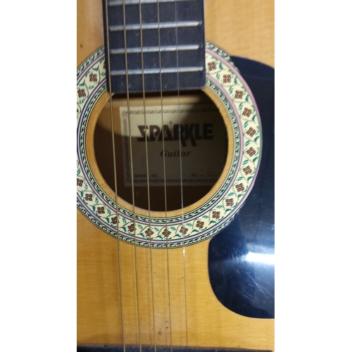 19 - Sparkle acoustic guitar with a classic dreadnought body, decorative rosette, and six-string configur... 