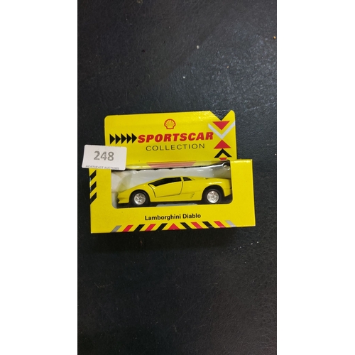 248 - Shell Sports Car Collection die-cast Lamborghini Diablo in original packaging. Bright yellow finish ... 