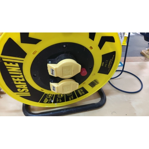 308 - Safeline 40m 110 cable reel with dual socket outlets and integrated thermal cut-out.