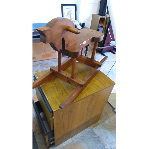 326 - Wooden rocking horse, mid-century design with a simple folk-art aesthetic. Solid wood construction w... 