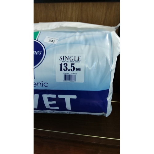 341 - Chiltern Homes single duvet, 13.5 tog, non-allergenic and washable. Brand new in packaging.