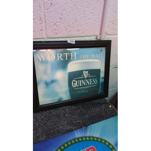 356 - Original Guinness Draught advertising light up sign, features a classic pint image with bold typogra... 