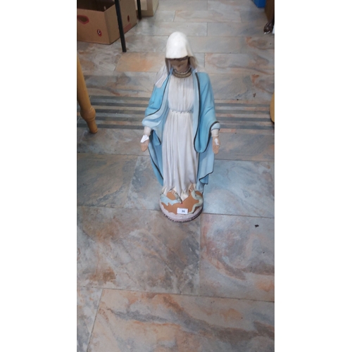 36 - Hand-painted religious statue of the Virgin Mary, made of plaster with serene detailing and soft blu... 