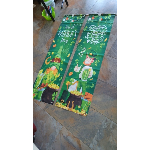 365 - Set of two St. Patrick’s Day hanging banners featuring vibrant leprechaun and gold coin designs. (5 ... 