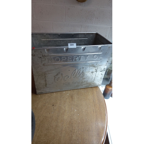 389 - Vintage Wall’s Ice Cream galvanised metal crate, embossed 