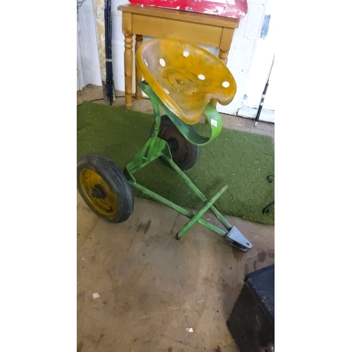 409 - Metal farm cultivator seat trailer painted green