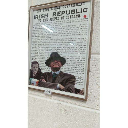 443 - Framed print featuring the Irish Proclamation of 1916 with modern photographic overlay.