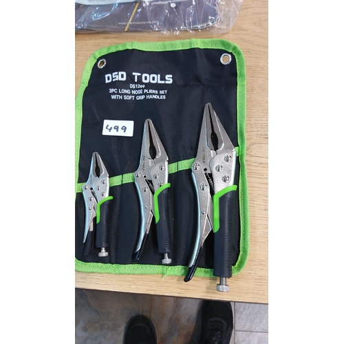 499 - DSD Tools 3-Piece Long Nose Pliers Set with soft grip handles. Precision-engineered locking pliers i... 