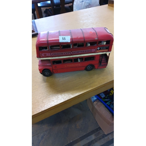 55 - Vintage tinplate London double-decker bus features 