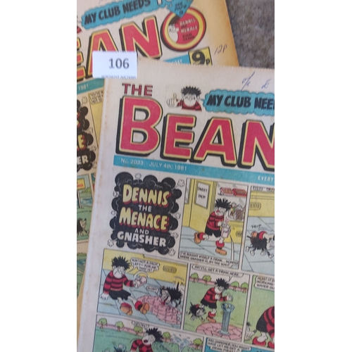 106 - Vintage Beano comic lot, including multiple issues from 1981. Features classic Dennis the Menace and... 