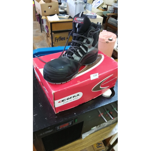 116 - Cofra Modigliani Black S3 safety boots, UK size 9, with reinforced toe cap and durable construction.... 