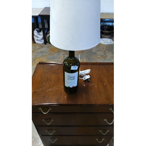 128 - Upcycled wine bottle table lamp with fabric shade. (w)