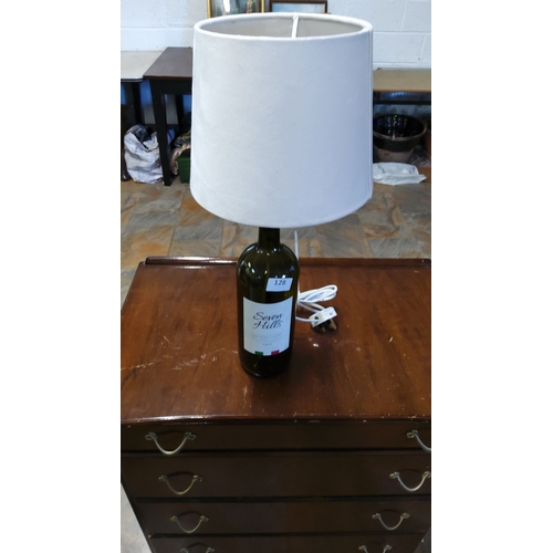 128 - Upcycled wine bottle table lamp with fabric shade. (w)