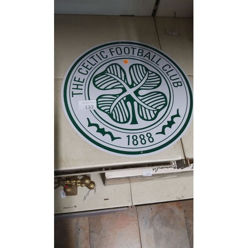 137 - Metal sign featuring the Celtic Football Club emblem and the founding year, 1888.