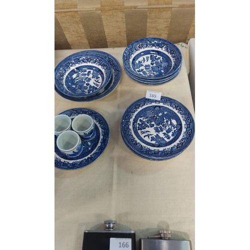 165 - Royal Wessex blue and white transferware dinnerware set, made in England, featuring the classic Will... 