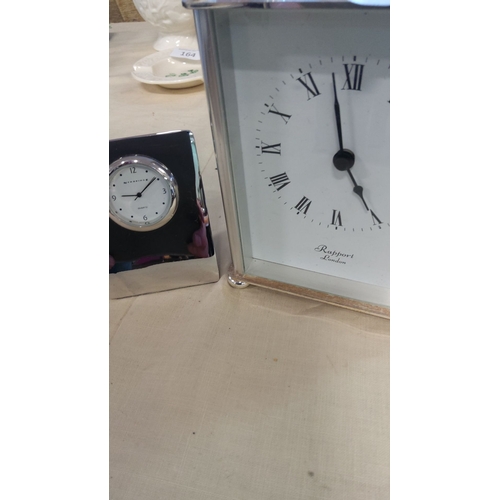 167 - Pair of modern mantel clocks, including a polished silver-tone carriage clock by Rapport London and ... 