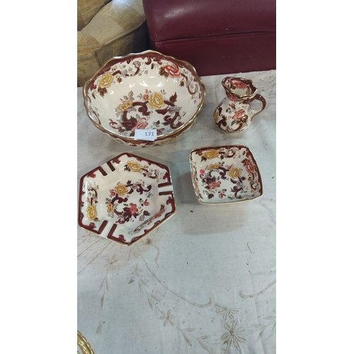 171 - Vintage ceramic Masons Brown Velvet  tableware set, featuring a floral and gilded design. Includes a... 