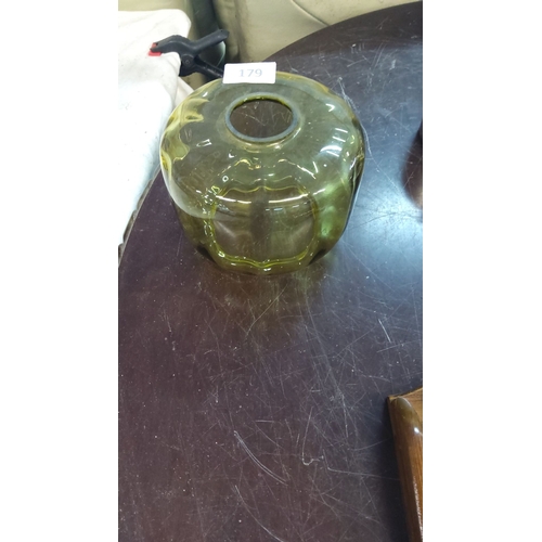 179 - Vintage green glass oil lamp shade with a ribbed design.