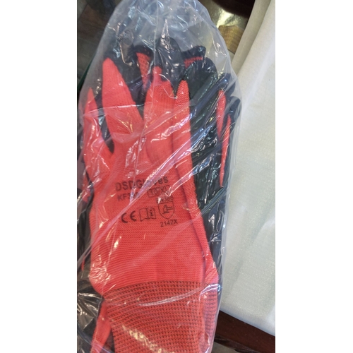 46 - Pack of durable safety work gloves, red and black, with grip-enhancing palms. Sealed in original pac... 