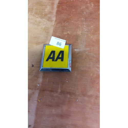 86 - Vintage AA car grille badge, featuring the iconic yellow and black design with chrome trim.