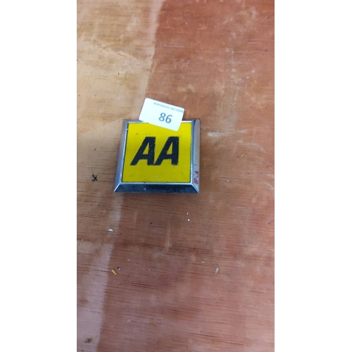 86 - Vintage AA car grille badge, featuring the iconic yellow and black design with chrome trim.