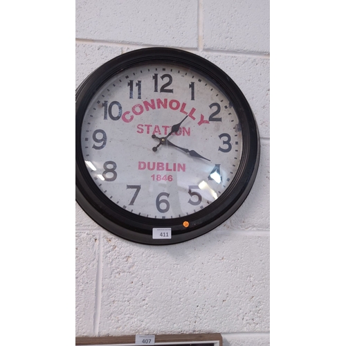 Wall clock, Connolly Station Dublin,black frame, white face with red ...