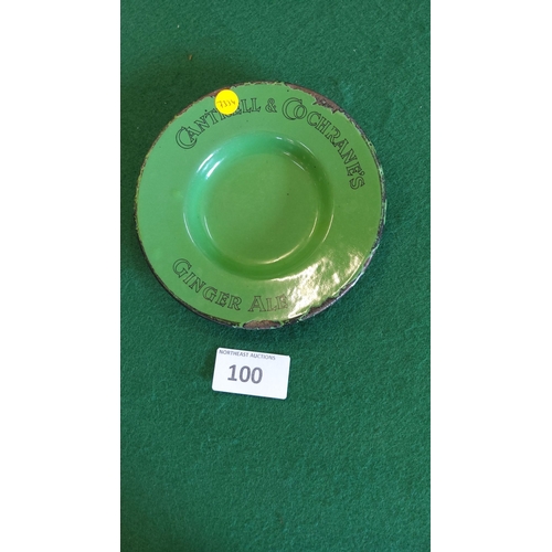 100 - Early 20th-century circular green enamel metal advertising dish for Cantrell & Cochrane's Ginger Ale... 