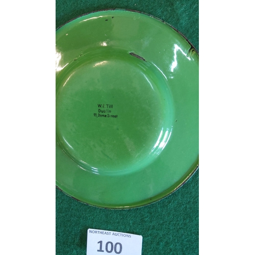 100 - Early 20th-century circular green enamel metal advertising dish for Cantrell & Cochrane's Ginger Ale... 