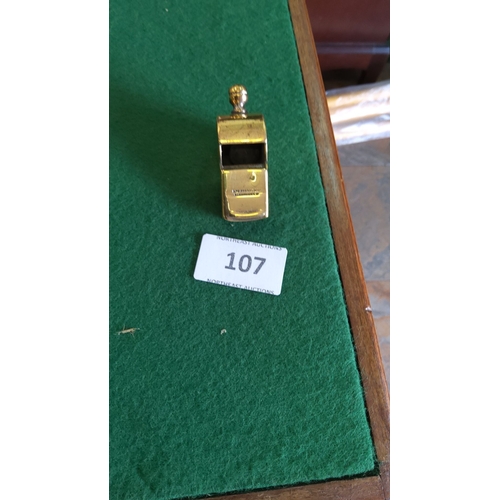 107 - Edwardian brass “Metropolitan” police whistle by J. Hudson & Co., Birmingham; cylindrical body with ... 