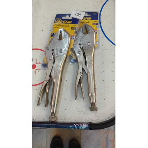 108 - Pair of Irwin Vise-Grip 10R 10-inch curved-jaw locking pliers