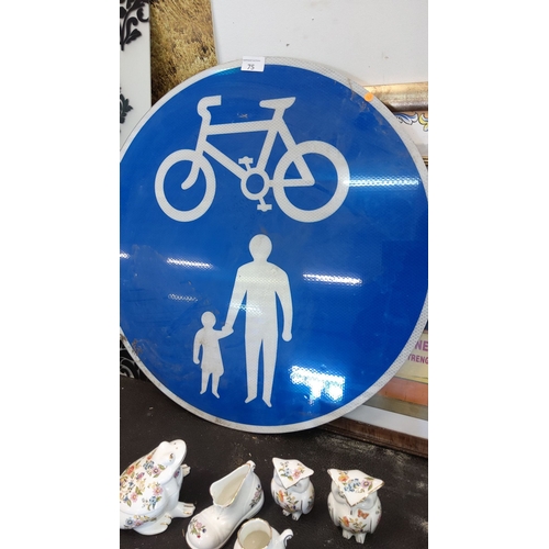 75 - Blue reflective aluminium circular cycle-and-pedestrian sign