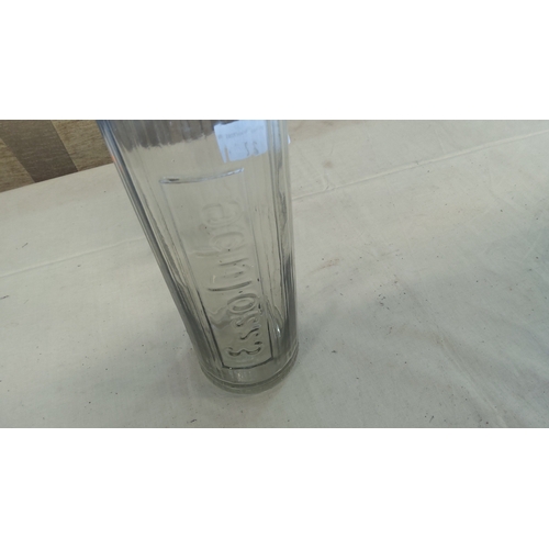 2 - Hexagonal clear glass petrol station oil dispenser bottle embossed “Essolube”, mid-20th century.(Iri... 