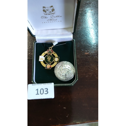 103 - Lot of two: Dublin Mint Collection gilt and enamel pendant commemorating the 1916 Rising 75th annive... 