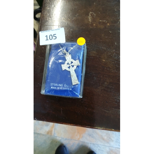 105 - Celtic knotwork cross pendant with circular nimbus, on fine chain, marked “Sterling Silver