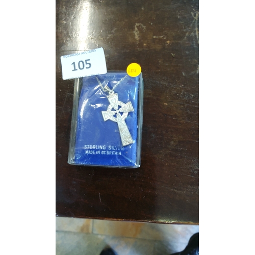 105 - Celtic knotwork cross pendant with circular nimbus, on fine chain, marked “Sterling Silver