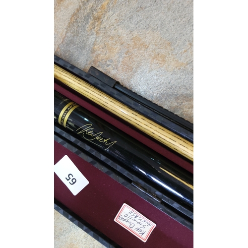 65 - Ash and composite two-piece snooker cue, butt bearing Ken Doherty facsimile signature, presented in ... 